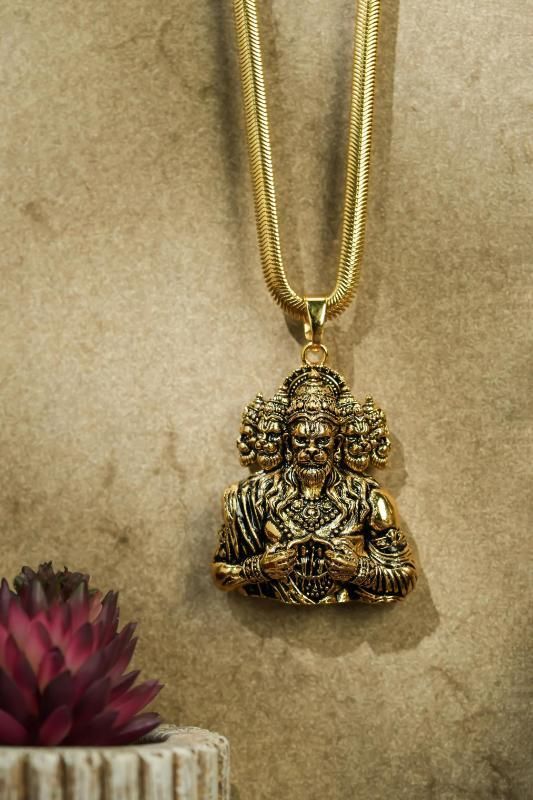 Panchamukhi Hanuman Pendant With Snake Golden Chain